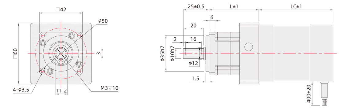 56mm-PS42行星减速无刷电机尺寸图